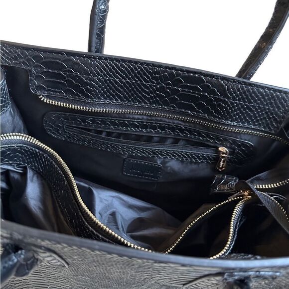 NWOT Neiman Marcus Brand Black Faux Leather Crocodile Pattern Bag - Picture 9 of 15